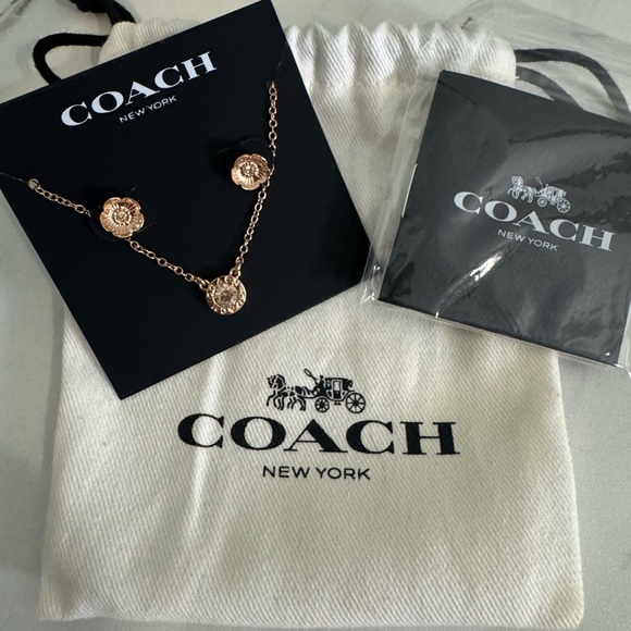 NWT Coach | Open Circle Necklace and Tea Rose Stud Set - Picture 8 of 10
